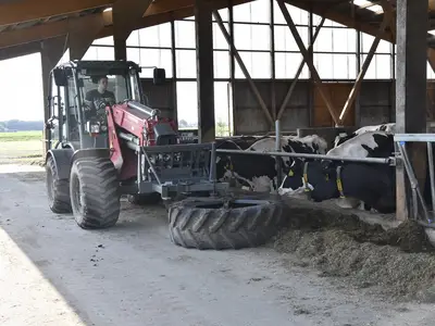 Arbeit auf dem Futtertisch mit Schlepper